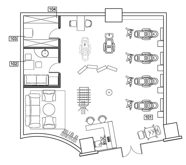 План парикмахерской чертеж