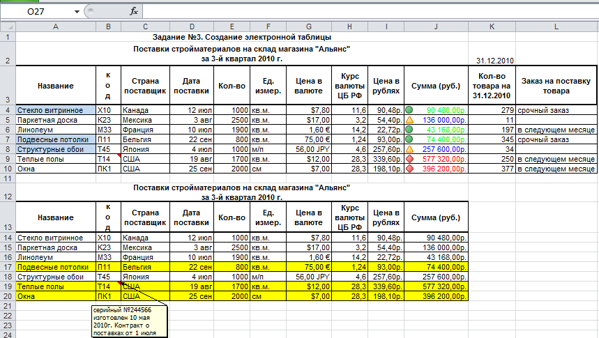 План отгрузок пример excel