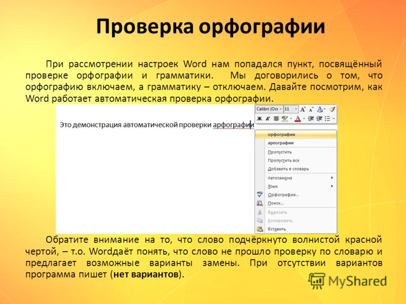 Использование систем проверки орфографии в текстовом процессоре