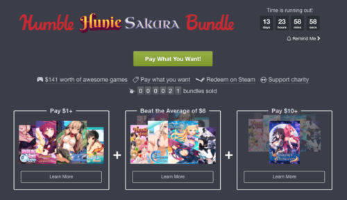 Excited to announce that we’ve partnered with Humble and Winged Cloud to usher in the end of western civilization.
The “Humble Hunie Sakura Bundle” is on sale now. Pay what you want!
https://www.humblebundle.com/hunie-sakura-bundle