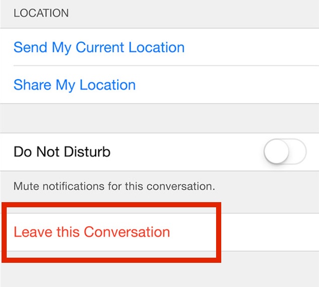 Leave This Conversation to remove yourself from a group Messages chat