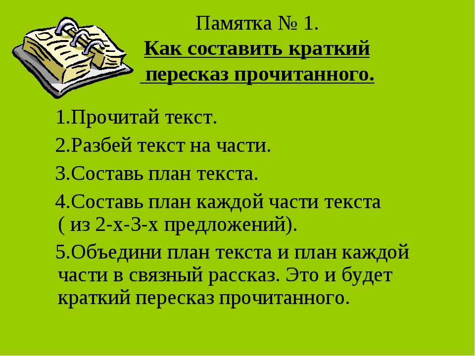 Письменный пересказ любимой книги 2 класс с планом