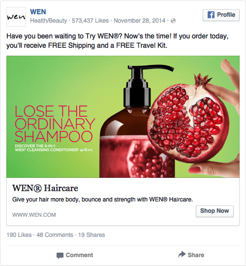 Реклама в соцсетях – красный цвет, пример Wen