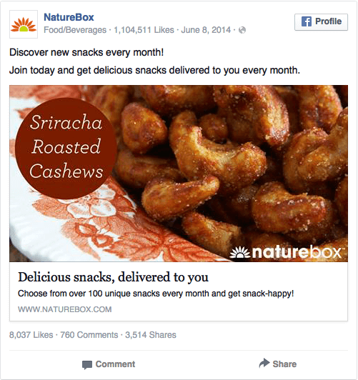 Реклама в соцсетях – коричневый цвет, пример NatureBox