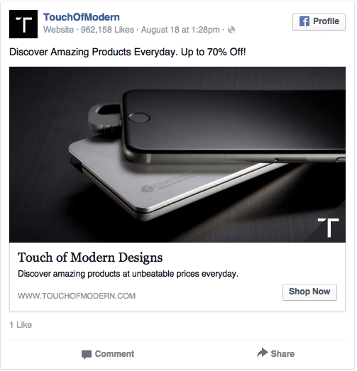 Реклама в соцсетях – черный цвет, пример TouchOfModern