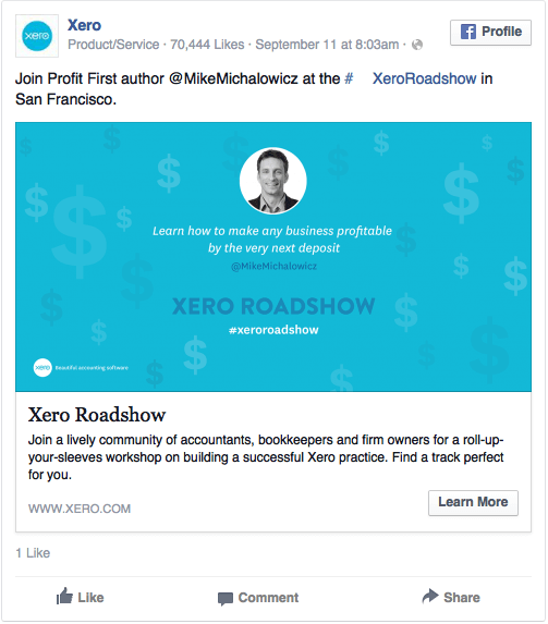 Реклама в соцсетях – синий цвет, пример Xero