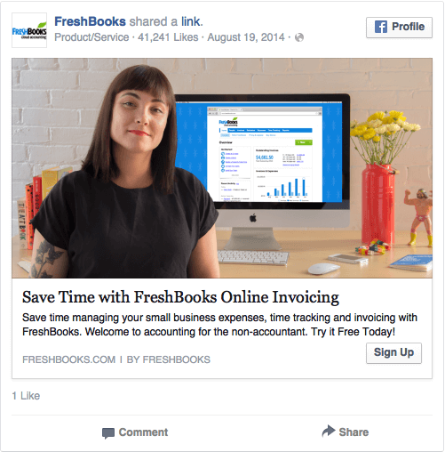 Реклама в соцсетях – синий цвет, пример FreshBooks